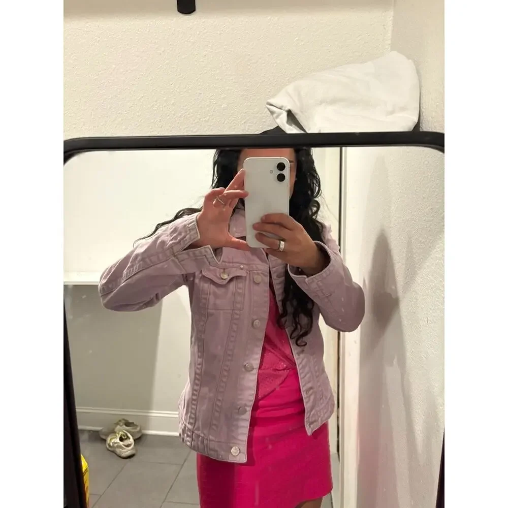 VTG Cabi Pink Denim Trucker Jacket Type III Utility Jean Coat Women’s Size Small